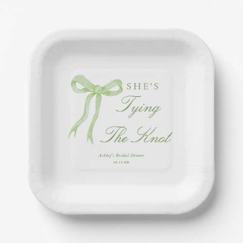 Green Bow Tying The Knot Bridal Shower Paper Plates