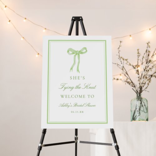 Green Bow Tying The Knot Bridal Shower Welcome Foam Board