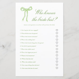 Green Bow Who Knows the Bride Best Bridal Game
