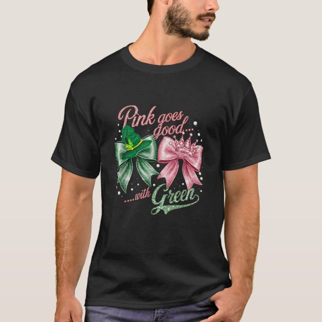 Green Bow Witch Hat Pink Bow Crown Coquette Prince T-Shirt (Front)