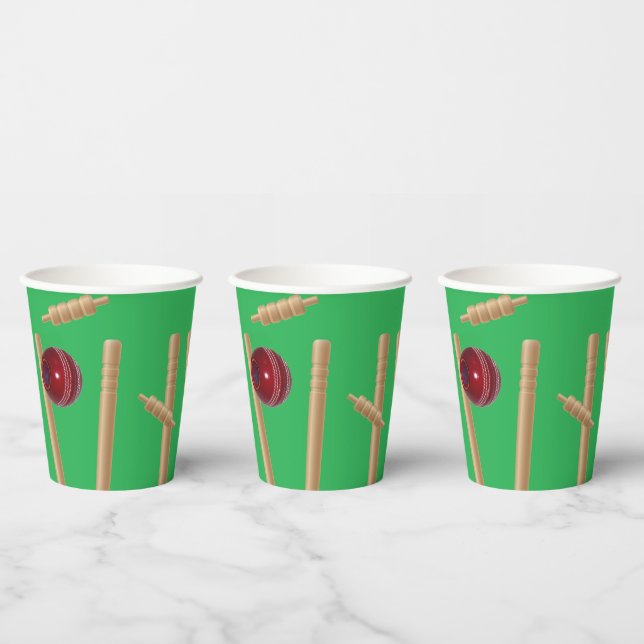 Green Bowled At Cricket, Paper Cups (Multi)