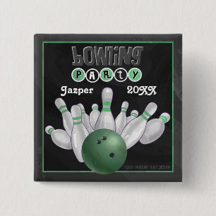 Green Bowling Party Pinback Button