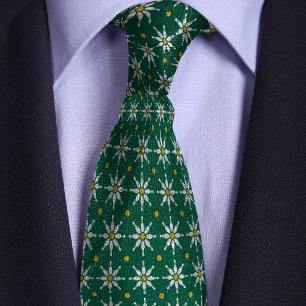 Green Bowling Pin Flower Pattern Neck Tie