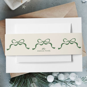 Green Bows Holiday Party Invitation Belly Band
