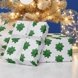Green Bows on White Wood Wrapping Paper