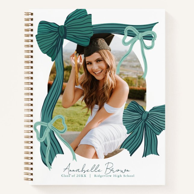 Green Bows Photo Graduation Guest Book (Front)