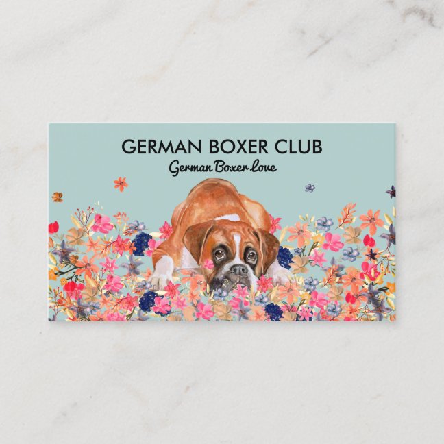 Green Boxer Dog Obedience School Watercolor Puppy Business Card