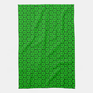 Green Boxes Geometric Hexagon Pattern Tea Towel
