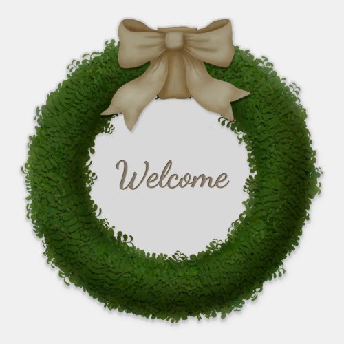 Green Boxwood Wreath With Bow Custom Name or Text Sticker