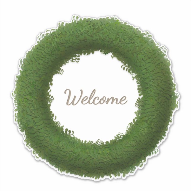 Green Boxwood Wreath With Custom Name or Text Sticker (Front)