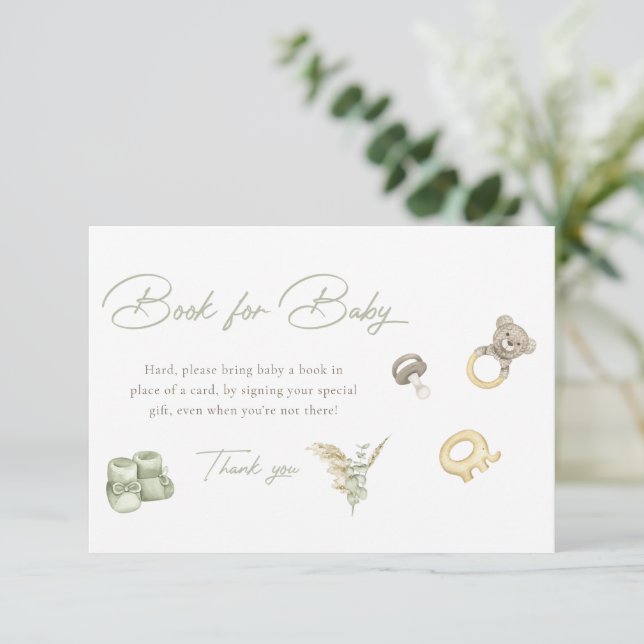 Green Boy Baby Shower Books For Baby Card (Standing Front)