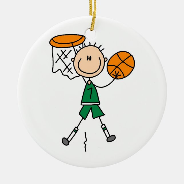Green Boy Basketball Player t-shirts and Gifts Ceramic Ornament (Front)
