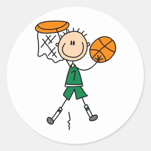 Green Boy Basketball Player t_shirts and Gifts Classic Round Sticker