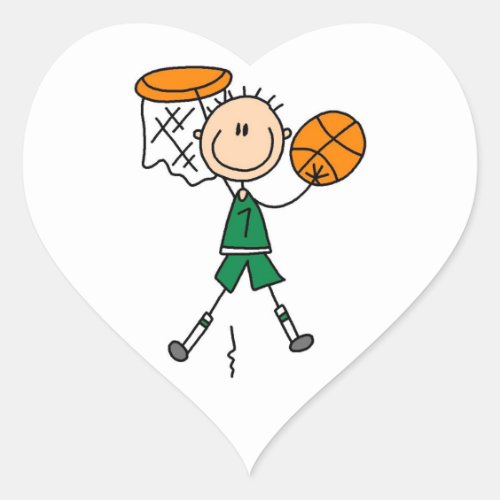 Green Boy Basketball Player t_shirts and Gifts Heart Sticker