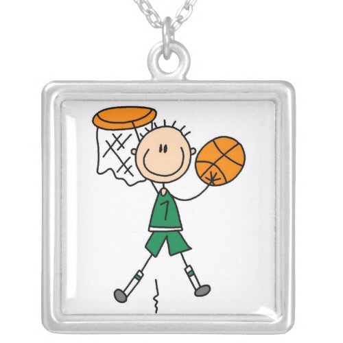 Green Boy Basketball Player t_shirts and Gifts Silver Plated Necklace