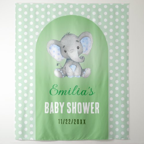 Green Boy Elephant Baby Shower Little Peanut Photo Tapestry