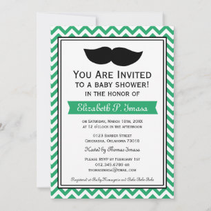 Green Boy Mustache Chevron Baby Shower Invitation