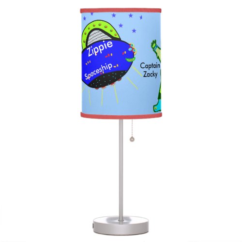 Green Boy Robot  Blue Spaceship Stars PERSONALIZE Table Lamp