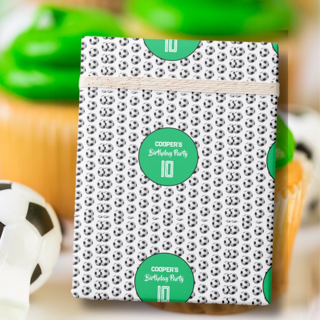 Green Boy Soccer Birthday Party Wrapping Paper (Creator Uploaded)
