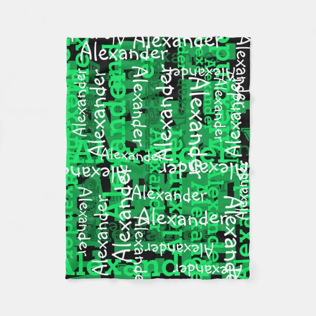 Green Boy's All-over Name Collage Personalized Fleece Blanket (Front)