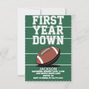 Green Boy's Football First Year Down 1st Birthday Invitation