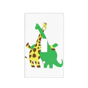 Green Brachiosaurus and giraffe hugs cartoon Light Switch Cover