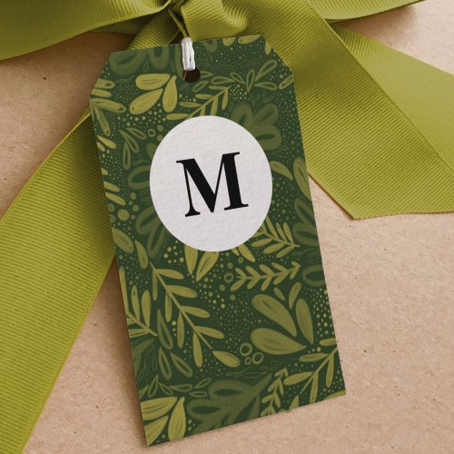Green Bramble  Festive Botanical Monogram Gift Tags