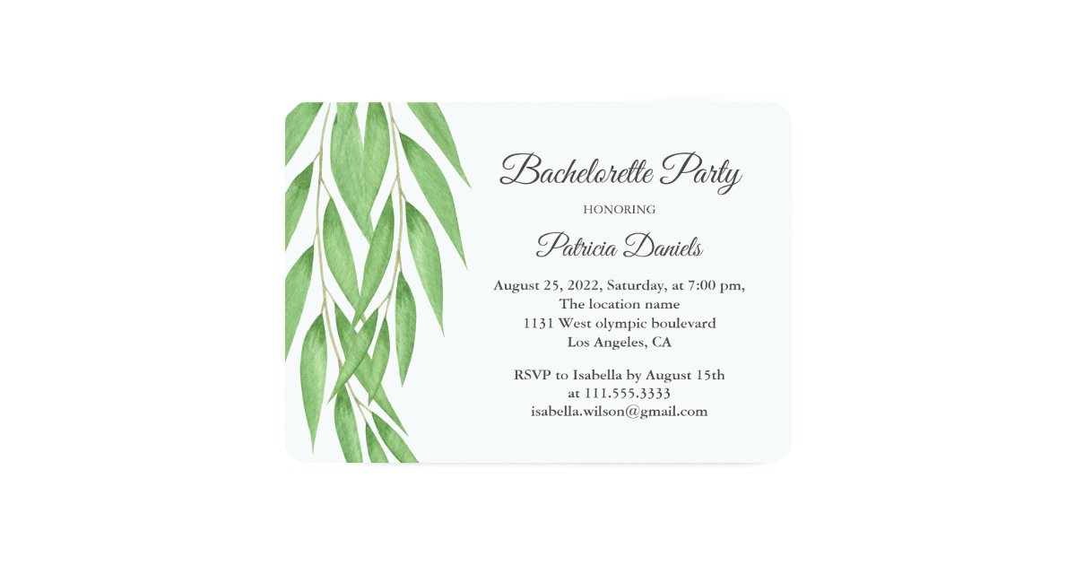 Green Branch Greenery Foliage Bachelorette Party Invitation Zazzle Com