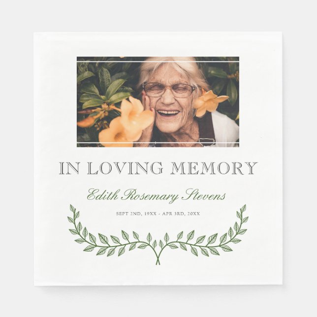 Green Branch In Loving Memory Photo Napkins (Front)