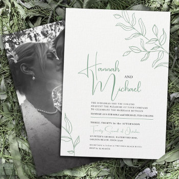 Green Branch Of Leaves Sketch Wedding Invitation by mylittleedenweddings at Zazzle