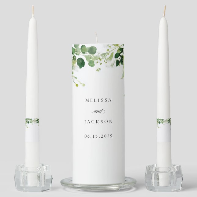 Green Branches Border Wedding Unity Candle Set (Front)