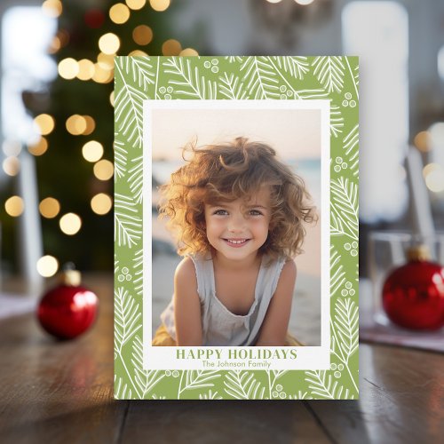 Green Branches Calligraphy Photo type Happy Holiday Card