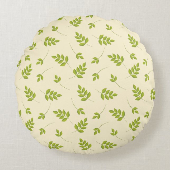 Green Branches Leaves Seamless  Round Pillow (Front)