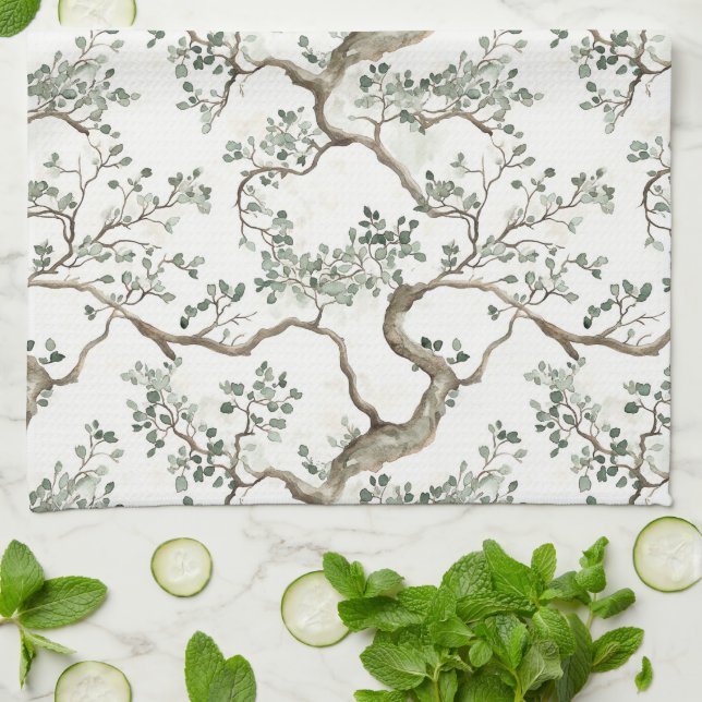 Green Branches Trees Kitchen Towel (Folded)