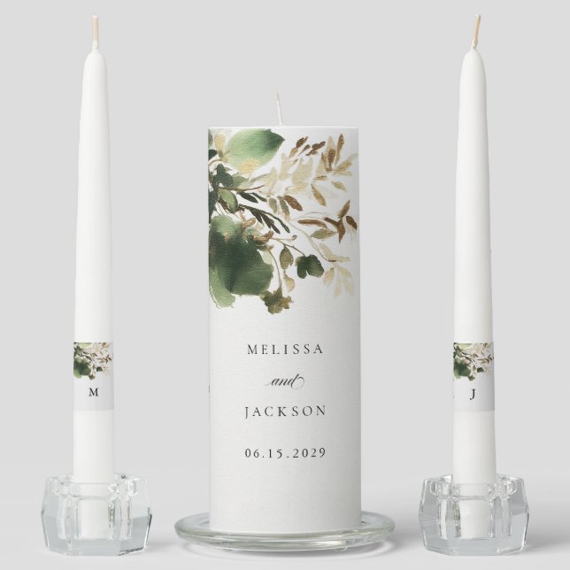 Green Branches Wedding Unity Candle Set (Front)