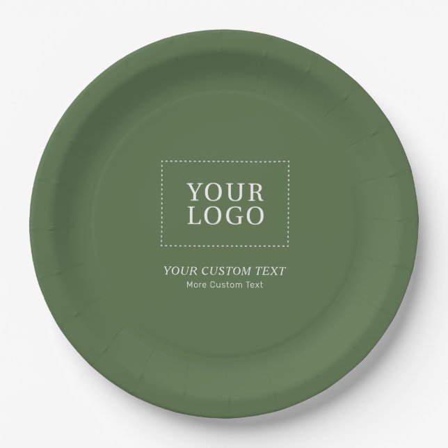 Green Branded Custom Business Logo Promotional Paper Plates (Front)