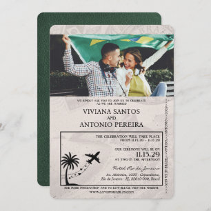 Green Brazil Passport Wedding Invitation