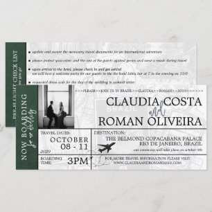 Green Brazil Wedding Boarding Pass Invitation