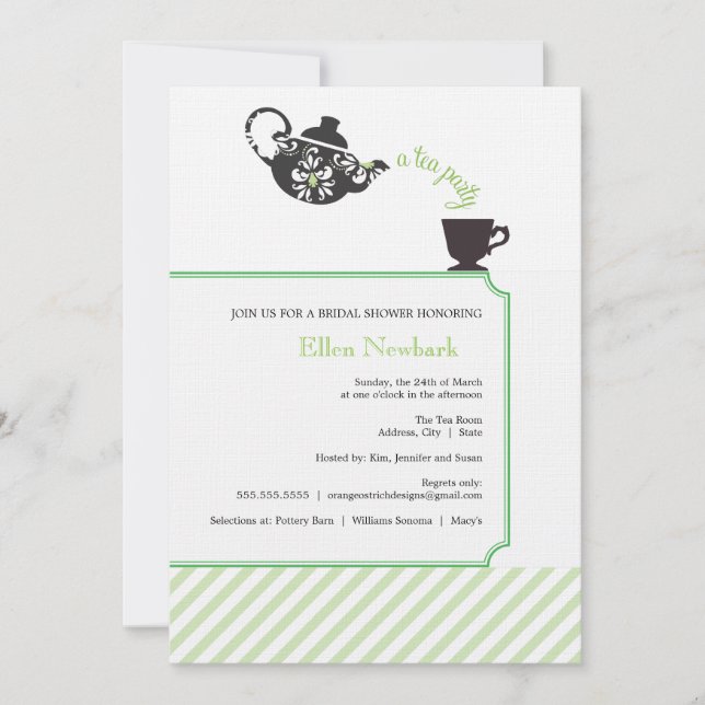 Green Bridal Shower Invitation - Tea (Front)