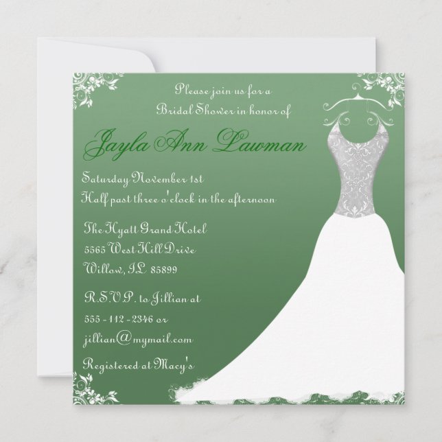 Green Bridal Shower Wedding Gown Invitation (Front)