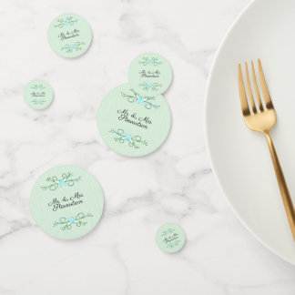 Green Bride and Groom Names Wedding Confetti