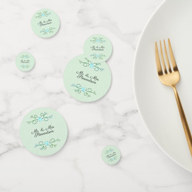 Green Bride and Groom Names Wedding Confetti (Group)