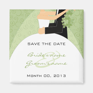 Green Bride and Groom Save the Date Magnets