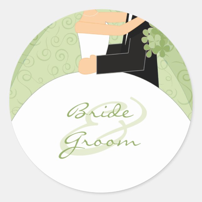 Green Bride and Groom Wedding Stickers (Front)