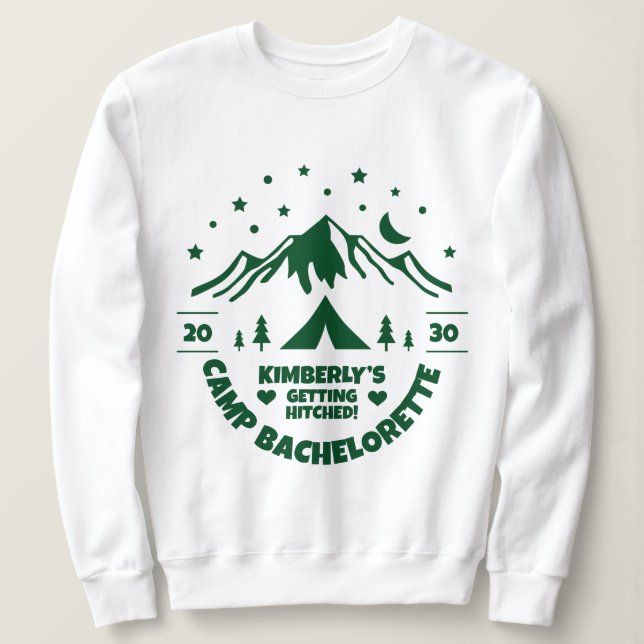 Green Bride Camp Bachelorette Party Sweatshirt (Design Front)