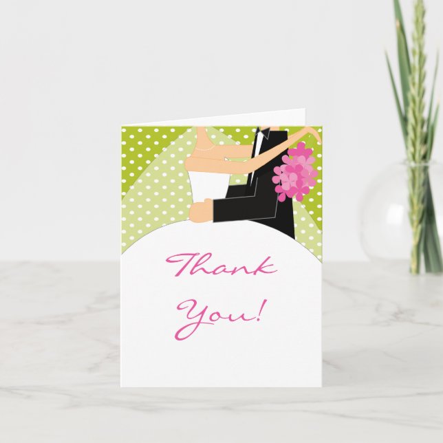 Green Bride & Groom Thank You Note Card (Front)