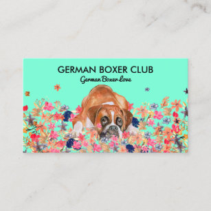 Green Bright Cute Boxer Dog Business Card