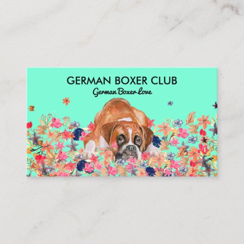 Green Bright Cute Boxer Dog Business Card