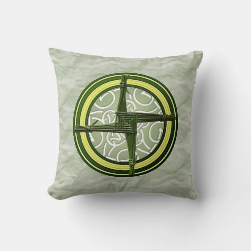 Green Brigids Cross on Green Throw Pillow