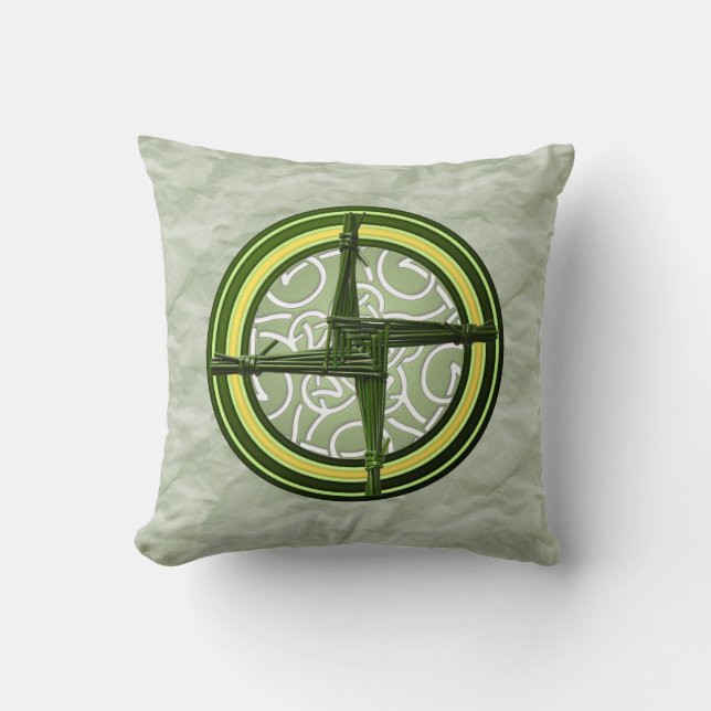 Green Brigid's Cross on Green Throw Pillow (Front)